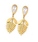 Anti Tarnish Leaf Drop Earrings for Women | Gold Plated Crystal Stone Dangle Earrings | Lightweight Party Wear, Wedding, Festive & Western Jewelry