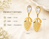 Anti Tarnish Leaf Drop Earrings for Women | Gold Plated Crystal Stone Dangle Earrings | Lightweight Party Wear, Wedding, Festive & Western Jewelry