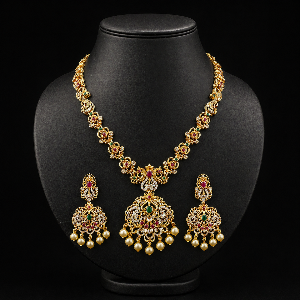 Antique Short Necklace with Ruby & Emerald Stones