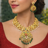 Elegant 1 Gram Gold Plated Bridal Necklace Set with Green Drops