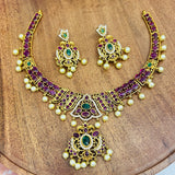 Elegant Pink Stone Kante Necklace – Traditional & Modern Fusion