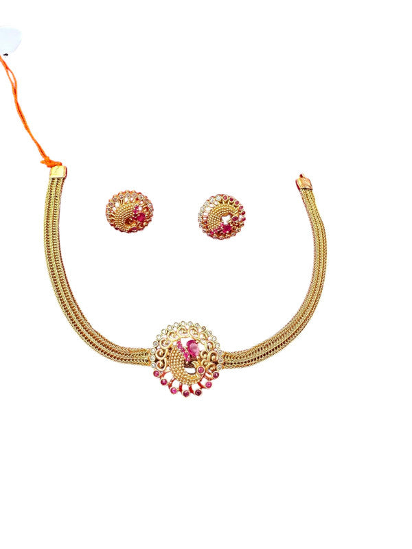 Velqine Nanu Pati Golden Stone Necklace Set for Women with Matching Earrings | Traditional Ethnic Jewelry Set for Wedding, Party & Festive Wear