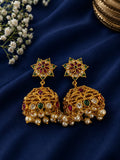 Velqine Kundan Jhumka Earrings for Women | One Gram Gold Plated Traditional Jhumki with Ruby Green & White Stones - Ethnic Party Wear Jewellery