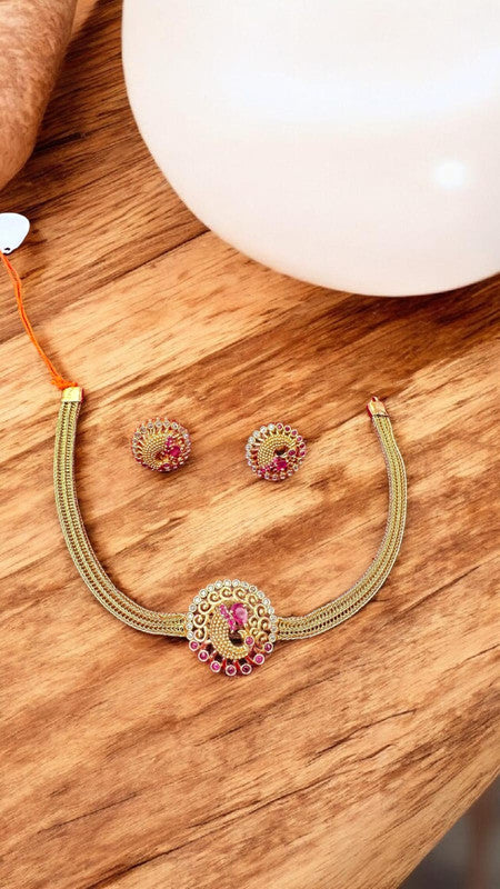 Velqine Nanu Pati Golden Stone Necklace Set for Women with Matching Earrings | Traditional Ethnic Jewelry Set for Wedding, Party & Festive Wear