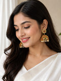 Velqine Kundan Jhumka Earrings for Women | One Gram Gold Plated Traditional Jhumki with Ruby Green & White Stones - Ethnic Party Wear Jewellery