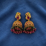 Velqine Traditional Temple Jhumka Earrings for Women | Gold Plated Ethnic Earrings with Ruby & Green Stone Work | South Indian Temple Jewelry for Wedding, Festive & Party Wear