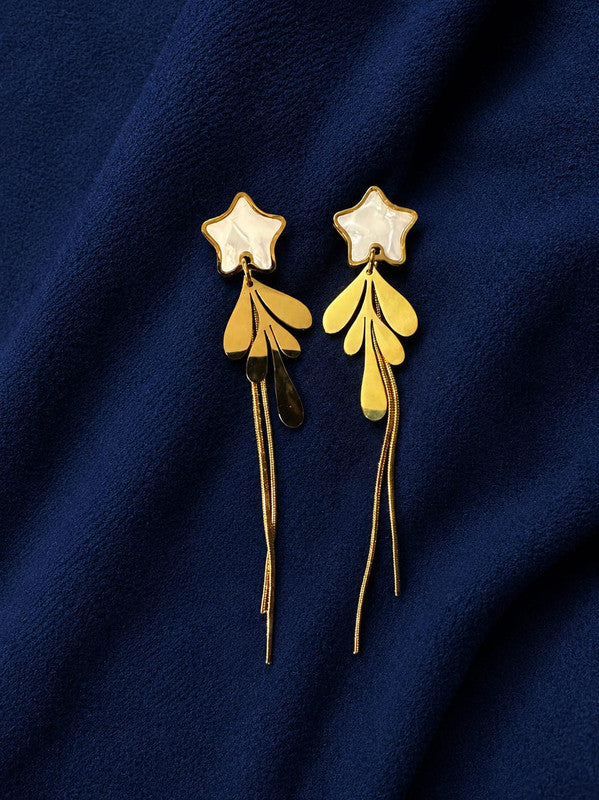 Star Tassel Drop Earrings for Women & Girls | Gold Plated Mother of Pearl Finish Dangle Earrings | Lightweight Fashion Jewelry for Party, Festive, Casual & Western Wear