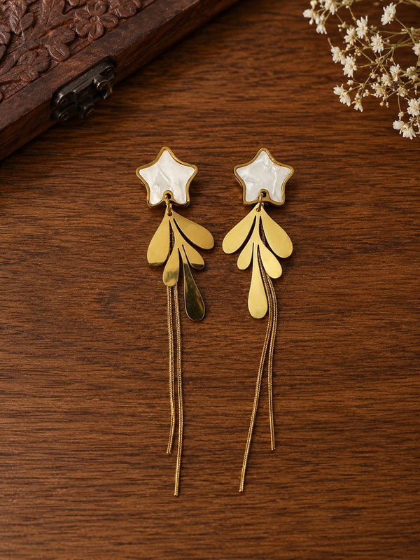 Star Tassel Drop Earrings for Women & Girls | Gold Plated Mother of Pearl Finish Dangle Earrings | Lightweight Fashion Jewelry for Party, Festive, Casual & Western Wear