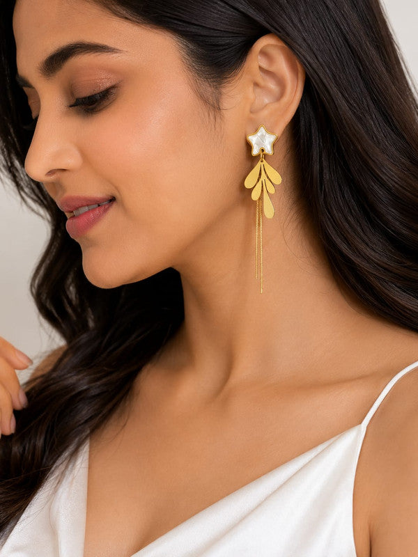 Star Tassel Drop Earrings for Women & Girls | Gold Plated Mother of Pearl Finish Dangle Earrings | Lightweight Fashion Jewelry for Party, Festive, Casual & Western Wear
