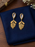 Anti Tarnish Leaf Drop Earrings for Women | Gold Plated Crystal Stone Dangle Earrings | Lightweight Party Wear, Wedding, Festive & Western Jewelry