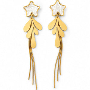 Star Tassel Drop Earrings for Women & Girls | Gold Plated Mother of Pearl Finish Dangle Earrings | Lightweight Fashion Jewelry for Party, Festive, Casual & Western Wear