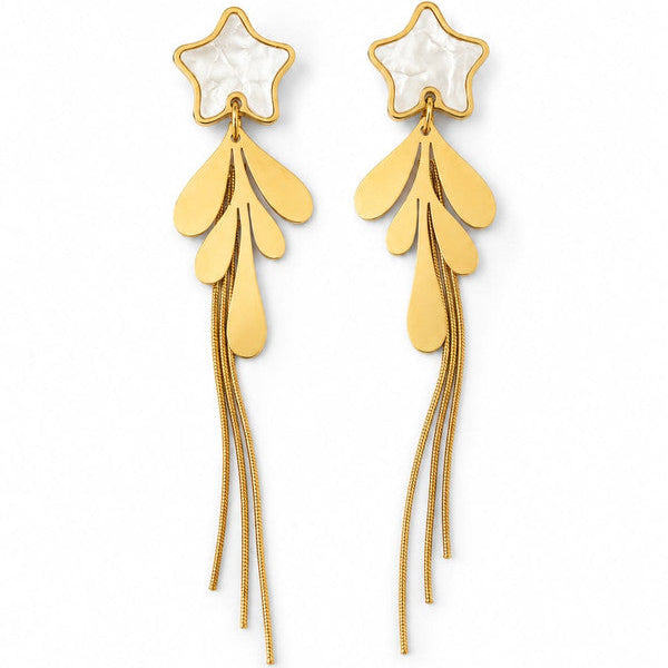 Star Tassel Drop Earrings for Women & Girls | Gold Plated Mother of Pearl Finish Dangle Earrings | Lightweight Fashion Jewelry for Party, Festive, Casual & Western Wear