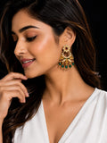 Floral Chandbali Drop Earrings for Women & Girls | Gold Plated American Diamond & Green Bead Ethnic Earrings | Traditional Wedding, Festive & Party Wear Jewelry