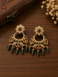 Floral Chandbali Drop Earrings for Women & Girls | Gold Plated American Diamond & Green Bead Ethnic Earrings | Traditional Wedding, Festive & Party Wear Jewelry