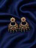 Floral Chandbali Drop Earrings for Women & Girls | Gold Plated American Diamond & Green Bead Ethnic Earrings | Traditional Wedding, Festive & Party Wear Jewelry