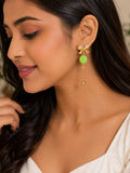 Green Bow Drop Earrings for Women | Gold Plated Crystal Bow Stud Earrings with Green Acrylic Disc | Lightweight Long Dangle Earrings | Fashion Jewelry for Party Casual Office Wear | Gift for Girls
