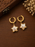 Star Charm Hoop Earrings for Women & Girls | Gold Plated Mother of Pearl Star Pendant Hoops | Lightweight Minimalist Fashion Jewelry for Casual, Party, Office & Festive Wear