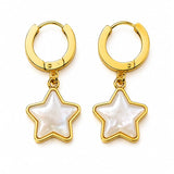 Star Charm Hoop Earrings for Women & Girls | Gold Plated Mother of Pearl Star Pendant Hoops | Lightweight Minimalist Fashion Jewelry for Casual, Party, Office & Festive Wear