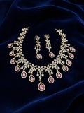 Velqine Pink Crystal Floral Necklace Set for Women | Gold-Plated AD Stone Jewellery Set with Matching Earrings | Bridal, Wedding & Party Wear Necklace Set