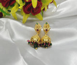 Traditional Gold Plated CZ Stone Jhumka Earrings for Women | Green Ruby White Stone Ethnic Drop Earrings | Lightweight Bridal Wedding Festival Jewellery