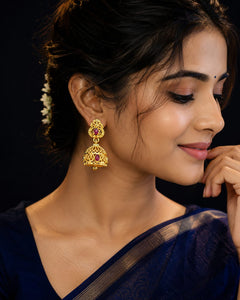 Premium Gold Finish Ruby Stone Jhumka Earrings for Women | Gold Plated Traditional Ethnic Drop Earrings | Lightweight Bridal Wedding Festival Party Wear Jewellery