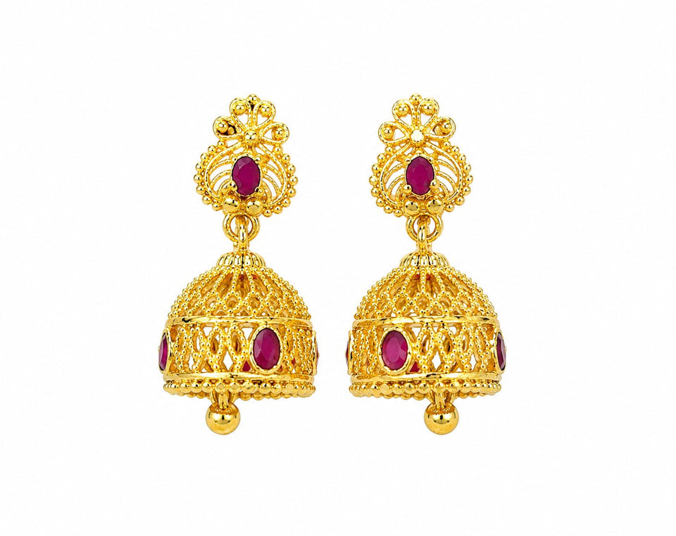 Premium Gold Finish Ruby Stone Jhumka Earrings for Women | Gold Plated Traditional Ethnic Drop Earrings | Lightweight Bridal Wedding Festival Party Wear Jewellery