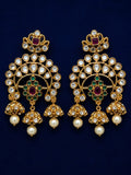 Traditional Kundan Chandbali Earrings for Women | Gold Plated Pearl Drop Earrings with Green & Ruby CZ Stones | Ethnic Bridal Wedding Party Jewelry