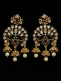Traditional Kundan Chandbali Earrings for Women | Gold Plated Pearl Drop Earrings with Green & Ruby CZ Stones | Ethnic Bridal Wedding Party Jewelry