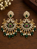 Premium CZ Chandbali Drop Earrings for Women Gold Plated Ethnic Bridal Earrings with Green Beads Pearl Drops Ruby Stone Traditional Jewelry for Wedding Party Festive Wear