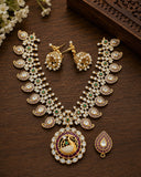 Peacock Pendant CZ Necklace Set for Women Gold Plated Bridal Jewelry Set with American Diamonds Pearl Beads Green Ruby Stones Wedding Festive Wear