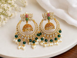 Premium Butterfly Chandbali Jhumka Earrings for Women | Gold Plated American Diamond Chandbali with Green Crystal & Pearl Beads | Designer Ethnic Wedding, Festive & Party Wear Jewellery