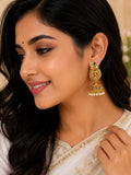 Traditional Peacock Jhumka Earrings for Women | Gold Plated American Diamond & Pearl Beaded Ethnic Earrings | Green & Ruby Pink Stone Designer Jhumki | Wedding, Festive & Party Wear Jewellery
