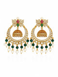 Premium Butterfly Chandbali Jhumka Earrings for Women | Gold Plated American Diamond Chandbali with Green Crystal & Pearl Beads | Designer Ethnic Wedding, Festive & Party Wear Jewellery