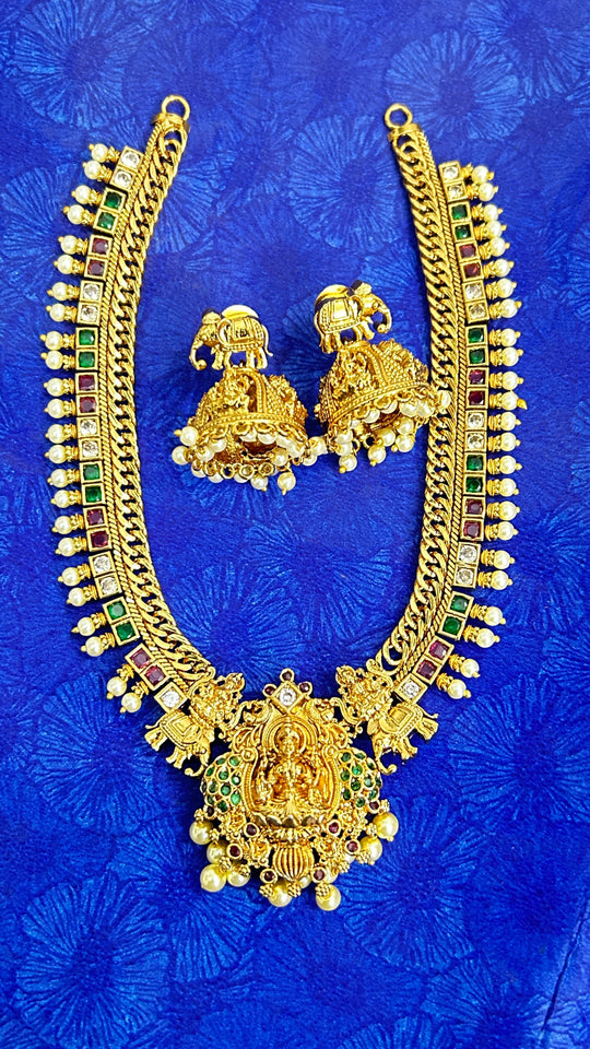 Lakshmi Peacock Short Haram with Jhumkas – One Gram Gold Polish