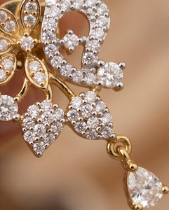 Gold Finish Floral CZ Drop Earrings
