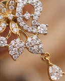Gold Finish Floral CZ Drop Earrings