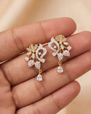 Gold Finish Floral CZ Drop Earrings