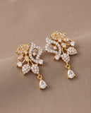Gold Finish Floral CZ Drop Earrings