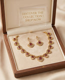 Elegant Gold Finish Ruby Stone Designer Necklace Set with Matching Earrings
