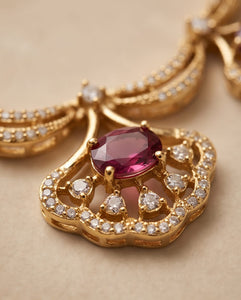 Elegant Gold Finish Ruby Stone Designer Necklace Set with Matching Earrings