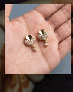 Gold Finish Heart-Shaped CZ Stud Earrings for Women
