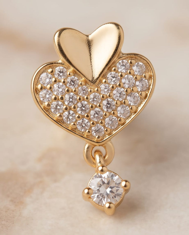 Gold Finish Heart-Shaped CZ Stud Earrings for Women