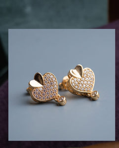 Gold Finish Heart-Shaped CZ Stud Earrings for Women