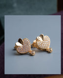 Gold Finish Heart-Shaped CZ Stud Earrings for Women