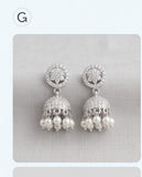 Silver Finish American Diamond Jhumka Earrings with Pearl Drops
