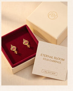 Gold Finish Ruby Stone Floral Stud Earrings for Women
