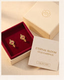 Gold Finish Ruby Stone Floral Stud Earrings for Women
