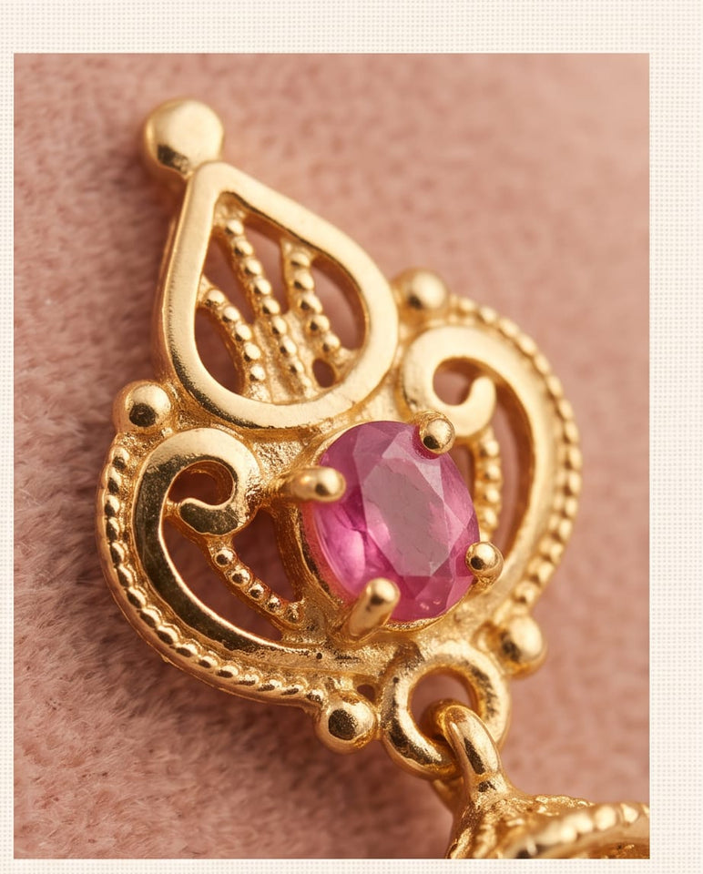 Gold Finish Ruby Stone Floral Stud Earrings for Women