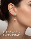 Gold Finish Heart-Shaped CZ Drop Earrings with Teardrop Dangling Design