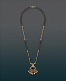 Gold-Toned Black Stone Pendant Necklace with Pearl Drops